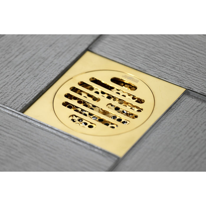 Kingston Watercourse BSF4262BB Symmetric 4-Inch Brass Square Grid Shower Drain with Flange and Hair Trap, Brushed Brass