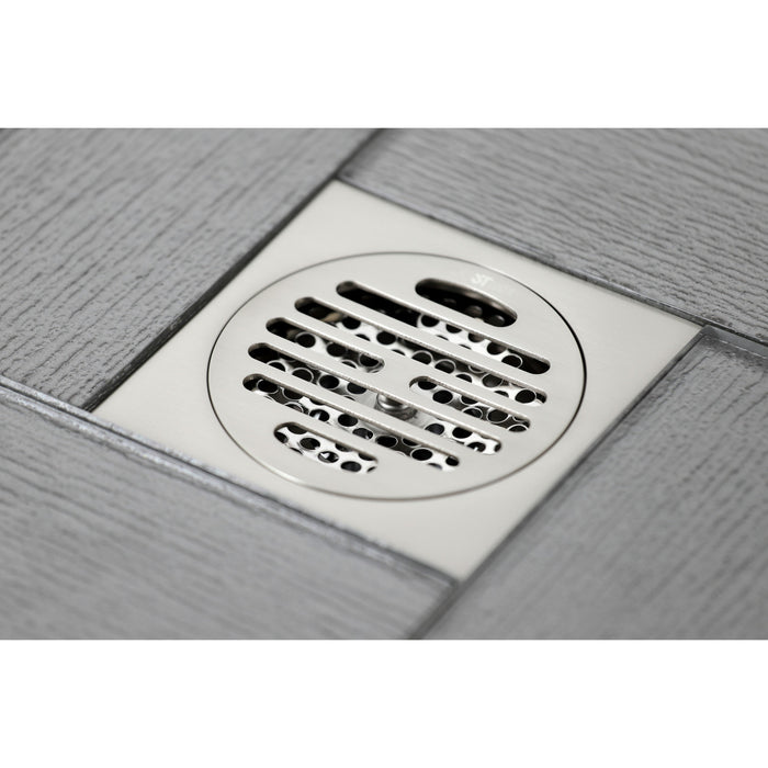 Kingston Watercourse BSF4262BN 4-Inch Brass Square Grid Shower Drain with Hair Strainer, Brushed Nickel
