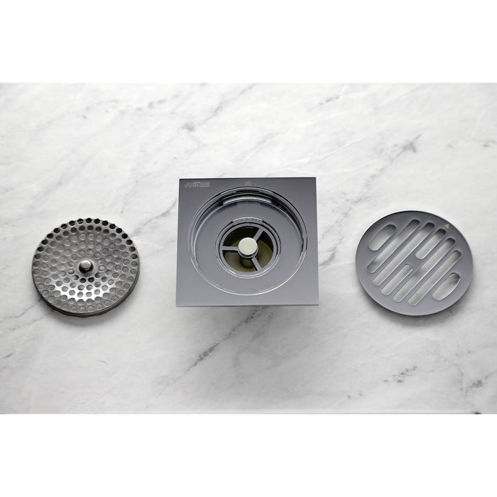 Kingston Watercourse BSF4262C 4-Inch Brass Square Grid Shower Drain with Hair Strainer, Polished Chrome