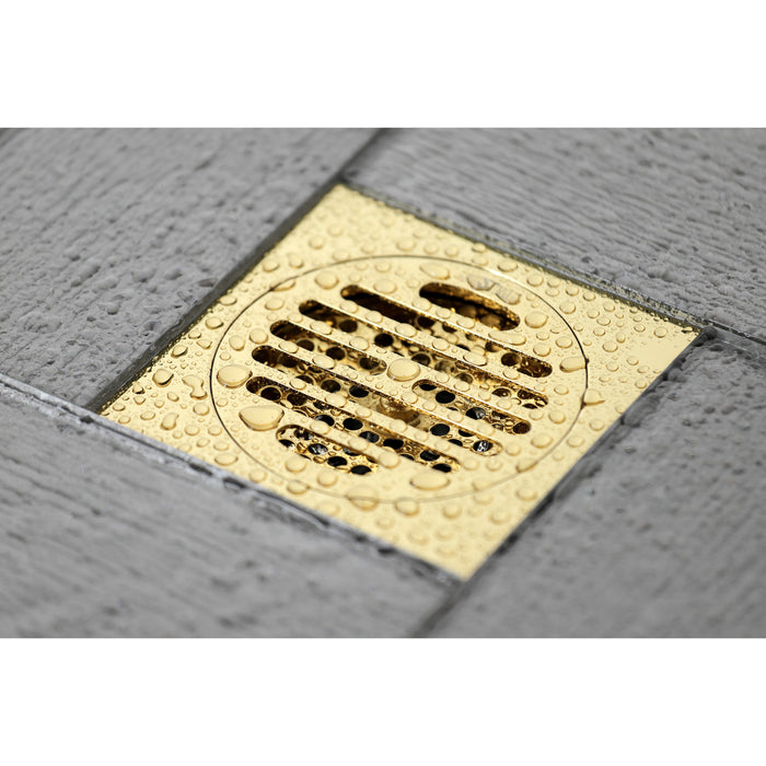 Kingston Watercourse BSF4262PB Symmetric 4-Inch Brass Square Grid Shower Drain with Flange and Hair Trap, Polished Brass