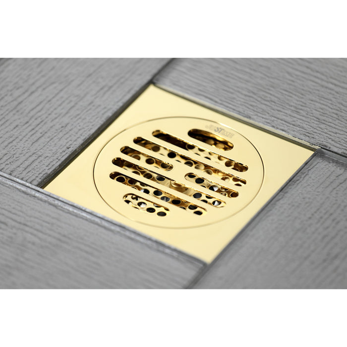 Kingston Watercourse BSF4262PB Symmetric 4-Inch Brass Square Grid Shower Drain with Flange and Hair Trap, Polished Brass