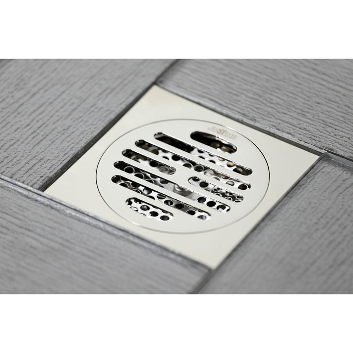 Kingston Watercourse BSF4262PN 4-Inch Brass Square Grid Shower Drain with Hair Strainer, Polished Nickel