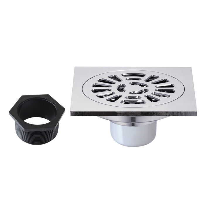 Kingston Watercourse BSF4267C 4-Inch Brass Square Grid Shower Drain with Hair Strainer, Polished Chrome