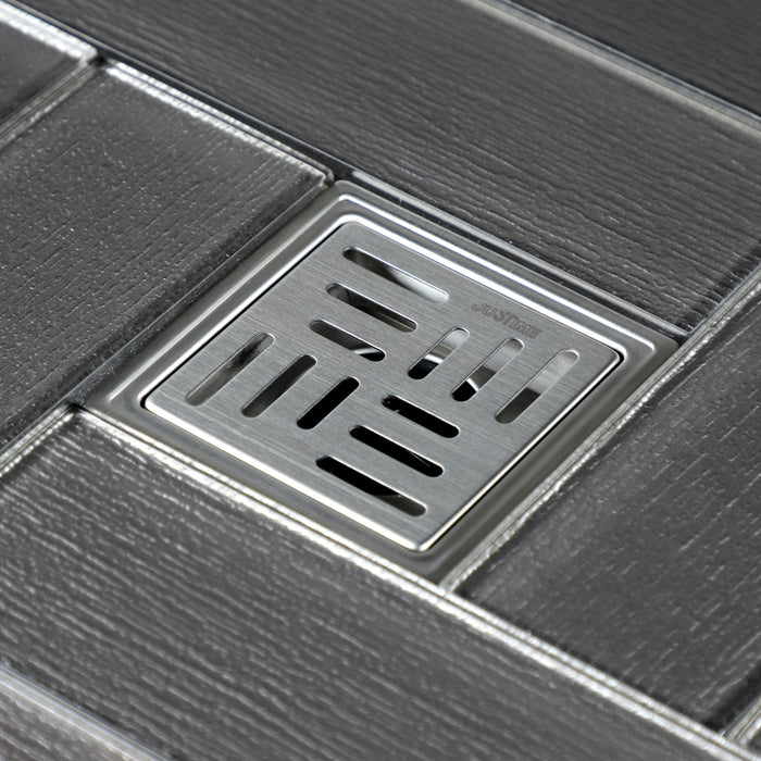 Kingston Watercourse BSF4410SS 4-Inch Stainless Steel Square Shower Drain with Flange and Hair Trap, Brushed Stainless Steel
