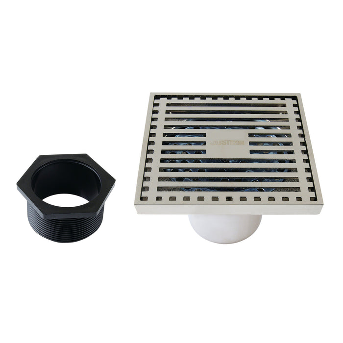 Watercourse BSF4464PN 4-Inch Brass Square Grid Shower Drain with Flange and Hair Trap, Polished Nickel