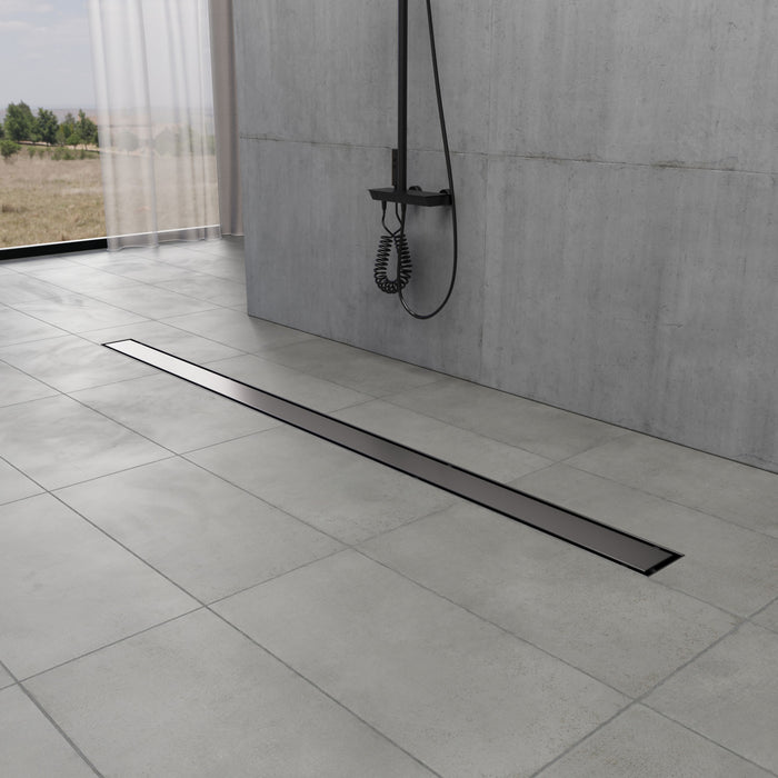 Kingston Watercourse BSF4820 48-Inch Stainless Steel Linear Shower Drain with Reversible Tile Insert and Flat Grate, Matte Black