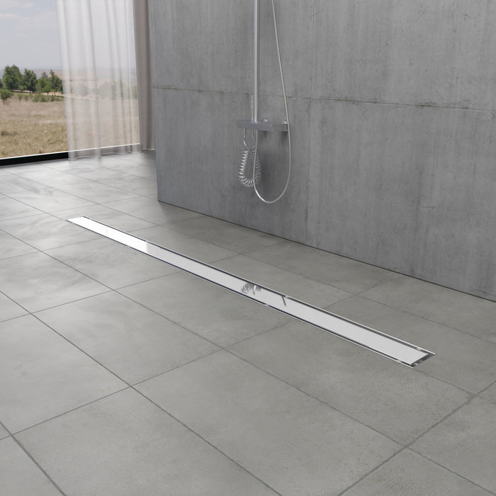 Kingston Watercourse BSF4821 48-Inch Stainless Steel Linear Shower Drain with Reversible Tile Insert and Flat Grate, Polished Chrome