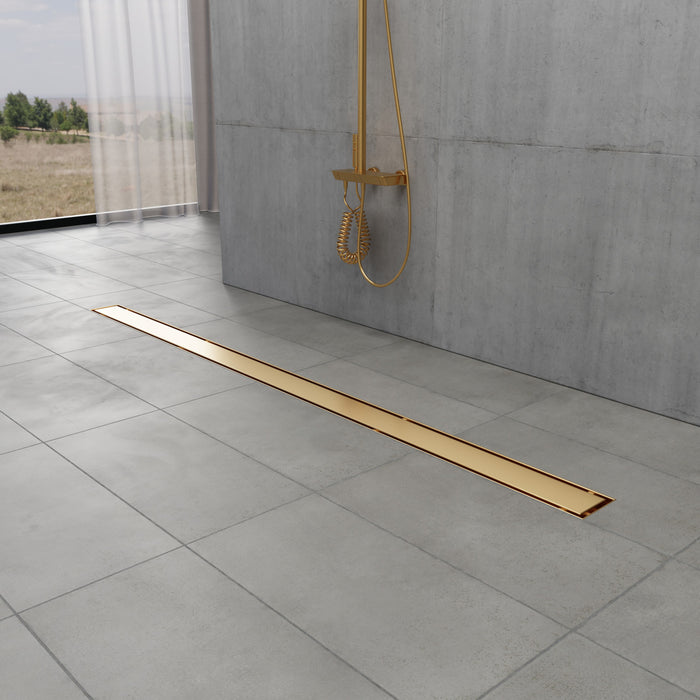 Kingston Watercourse BSF4827 48-Inch Stainless Steel Linear Shower Drain with Reversible Tile Insert and Flat Grate, Brushed Brass