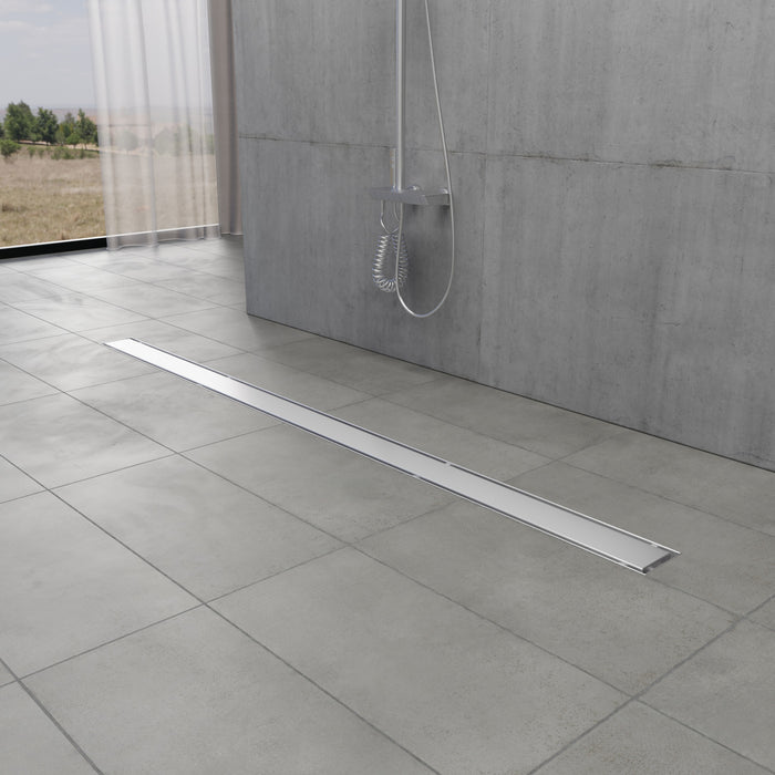 Kingston Watercourse BSF4828 48-Inch Stainless Steel Linear Shower Drain with Reversible Tile Insert and Flat Grate, Brushed Nickel