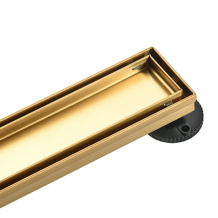 Kingston Watercourse BSF6027 60-Inch Stainless Steel Linear Shower Drain with Reversible Tile Insert and Flat Grate, Brushed Brass