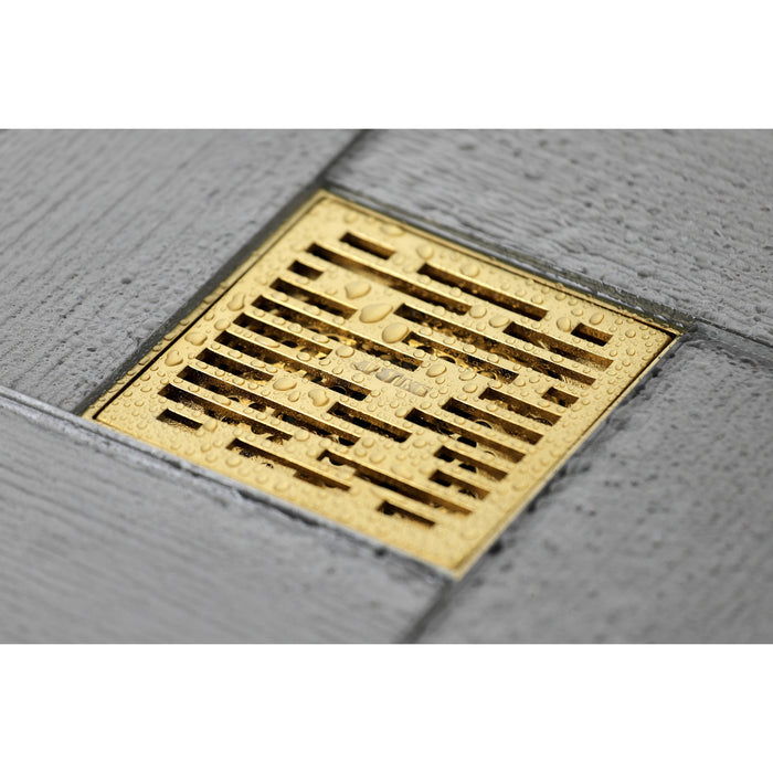 Kingston Watercourse BSF6310BB 4-Inch Brass Square Grid Shower Drain with Hair Strainer, Brushed Brass