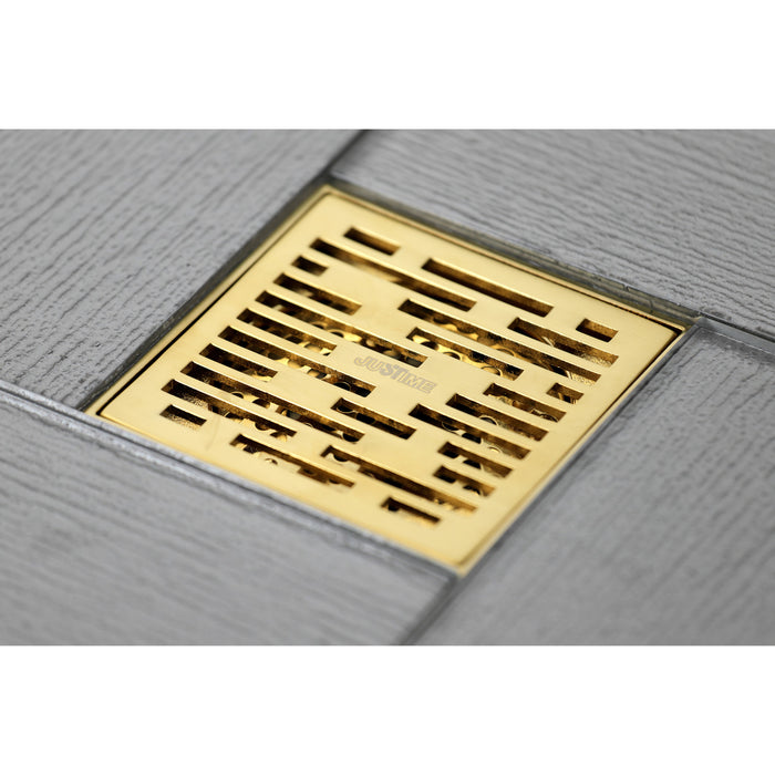 Kingston Watercourse BSF6310BB 4-Inch Brass Square Grid Shower Drain with Hair Strainer, Brushed Brass