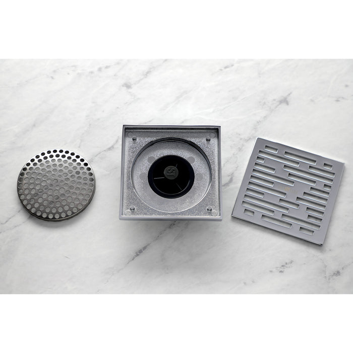 Kingston Watercourse BSF6310C 4-Inch Brass Square Grid Shower Drain with Hair Strainer, Polished Chrome