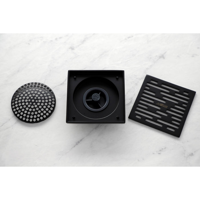 Kingston Watercourse BSF6310MB 4-Inch Brass Square Grid Shower Drain with Hair Strainer, Matte Black