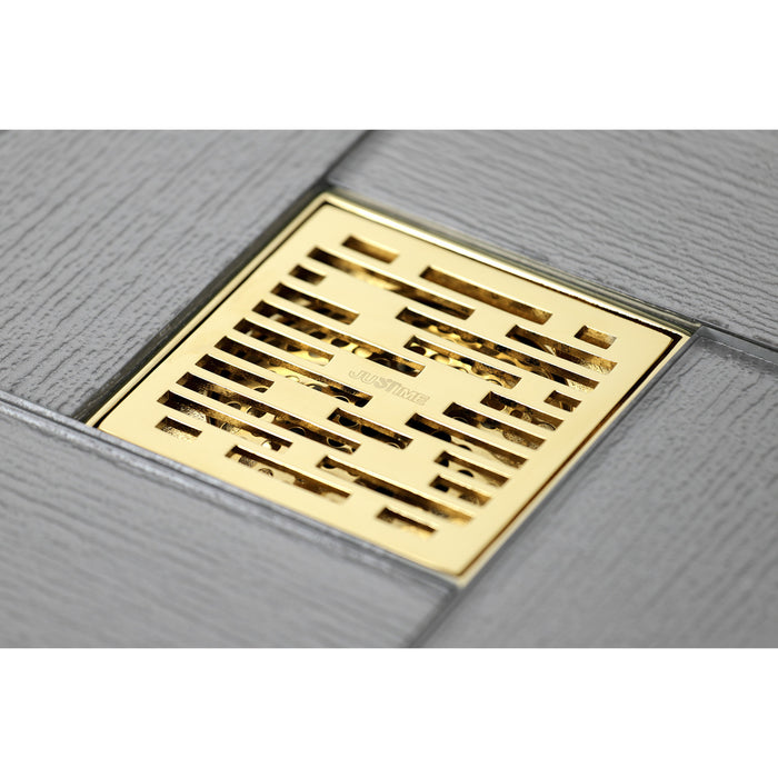 Kingston Watercourse BSF6310PB 4-Inch Brass Square Grid Shower Drain with Hair Strainer, Polished Brass
