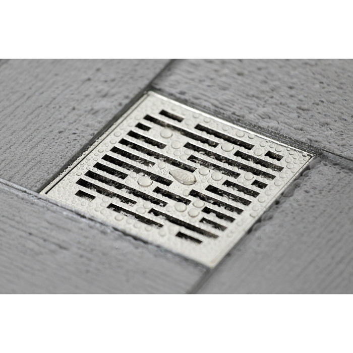 Kingston Watercourse BSF6310PN Transit 4-Inch Brass Square Grid Shower Drain with Flange and Hair Trap, Polished Nickel