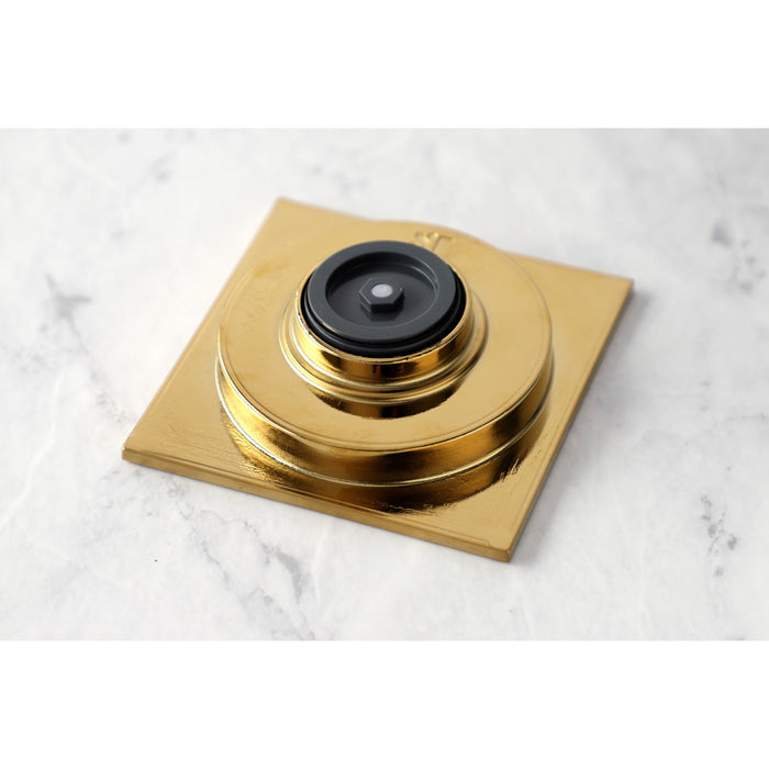Kingston Watercourse BSF6360BB 4-Inch Brass Square Grid Shower Drain with Hair Strainer, Brushed Brass
