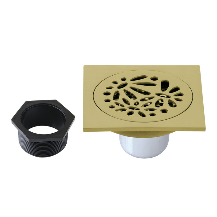 Kingston Watercourse BSF6360BB 4-Inch Brass Square Grid Shower Drain with Hair Strainer, Brushed Brass