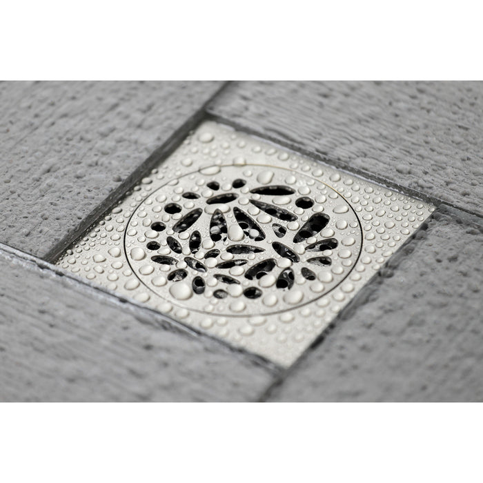 Kingston Watercourse BSF6360BN 4-Inch Brass Square Grid Shower Drain with Hair Strainer, Brushed Nickel