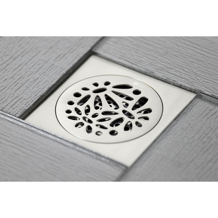 Kingston Watercourse BSF6360BN 4-Inch Brass Square Grid Shower Drain with Hair Strainer, Brushed Nickel