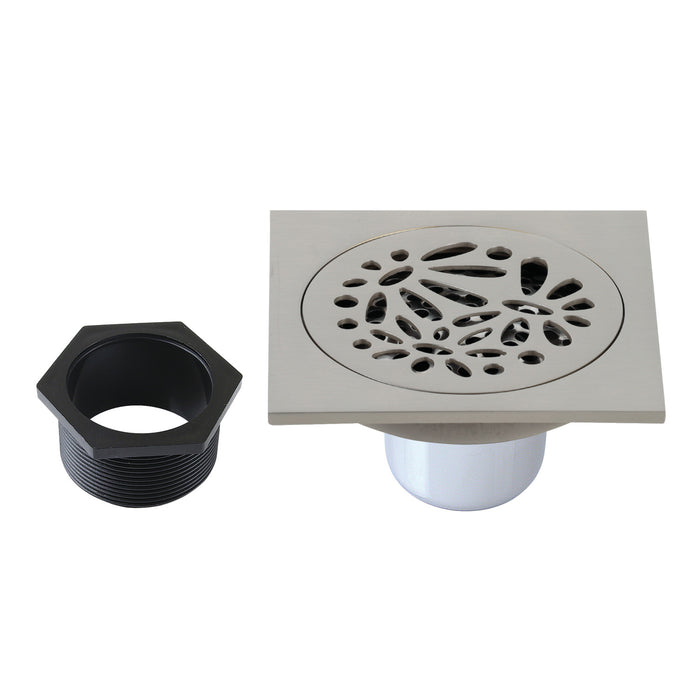 Kingston Watercourse BSF6360BN 4-Inch Brass Square Grid Shower Drain with Hair Strainer, Brushed Nickel