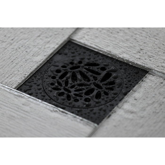 Kingston Watercourse BSF6360MB 4-Inch Brass Square Grid Shower Drain with Hair Strainer, Matte Black