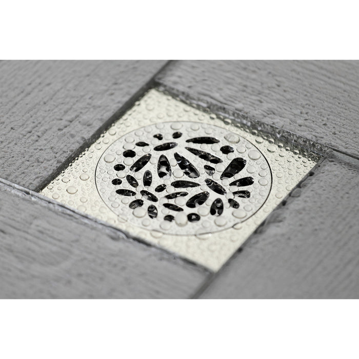 Kingston Watercourse BSF6360PN 4-Inch Brass Square Grid Shower Drain with Hair Strainer, Polished Nickel