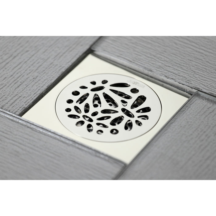 Kingston Watercourse BSF6360PN 4-Inch Brass Square Grid Shower Drain with Hair Strainer, Polished Nickel