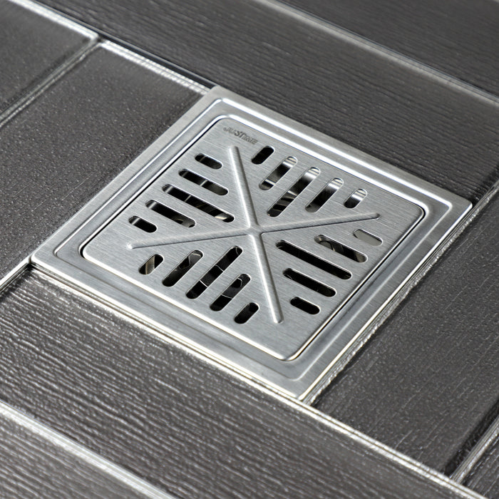 Kingston Watercourse BSF6605SS 6-Inch Stainless Steel Square Shower Drain with Flange and Hair Trap, Brushed Stainless Steel