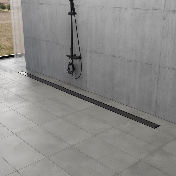 Kingston Watercourse BSF7220 72-Inch Stainless Steel Linear Shower Drain with Reversible Tile Insert and Flat Grate, Matte Black