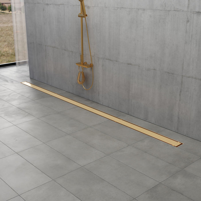 Kingston Watercourse BSF7227 72-Inch Stainless Steel Linear Shower Drain with Reversible Tile Insert and Flat Grate, Brushed Brass
