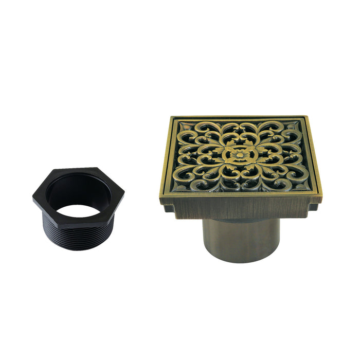 Watercourse BSF9771AB 4-Inch Square Grid Shower Drain with Hair Catcher, Antique Brass