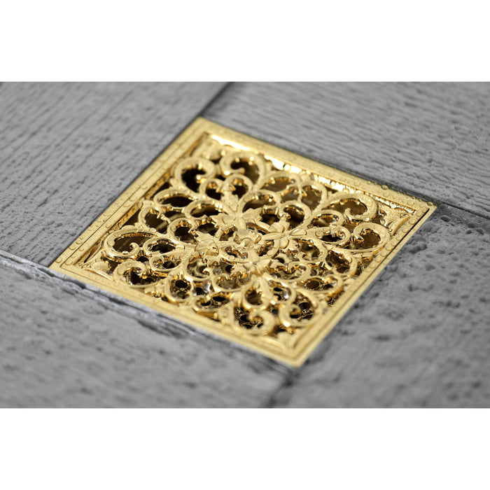 Watercourse BSF9771BB 4-Inch Square Grid Shower Drain with Hair Catcher, Brushed Brass