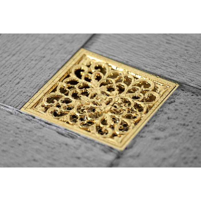 Kingston Watercourse BSF9771BB 4-Inch Brass Square Grid Shower Drain with Hair Strainer, Brushed Brass