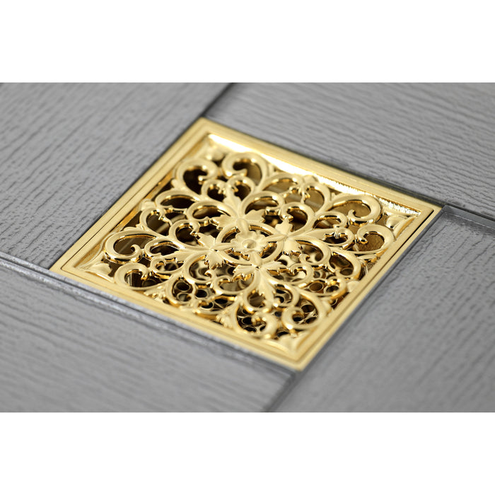 Kingston Watercourse BSF9771BB 4-Inch Brass Square Grid Shower Drain with Hair Strainer, Brushed Brass