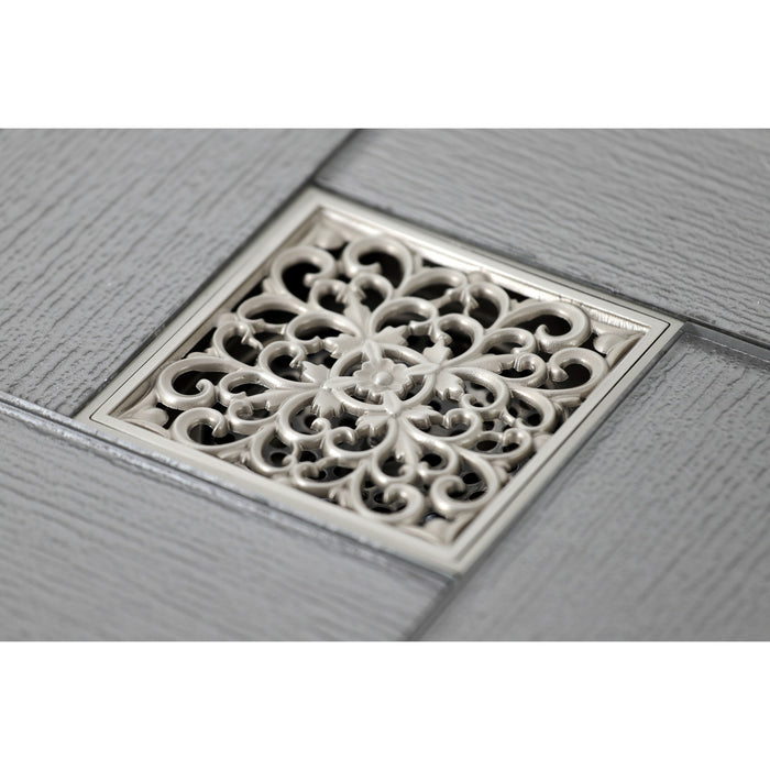 Kingston Watercourse BSF9771BN 4-Inch Brass Square Grid Shower Drain with Hair Strainer, Brushed Nickel