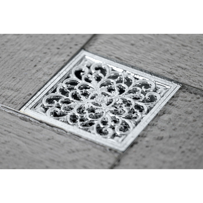 Kingston Watercourse BSF9771C 4-Inch Brass Square Grid Shower Drain with Hair Strainer, Polished Chrome