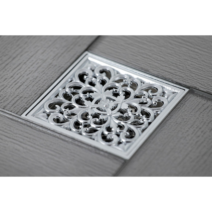 Kingston Watercourse BSF9771C 4-Inch Brass Square Grid Shower Drain with Hair Strainer, Polished Chrome