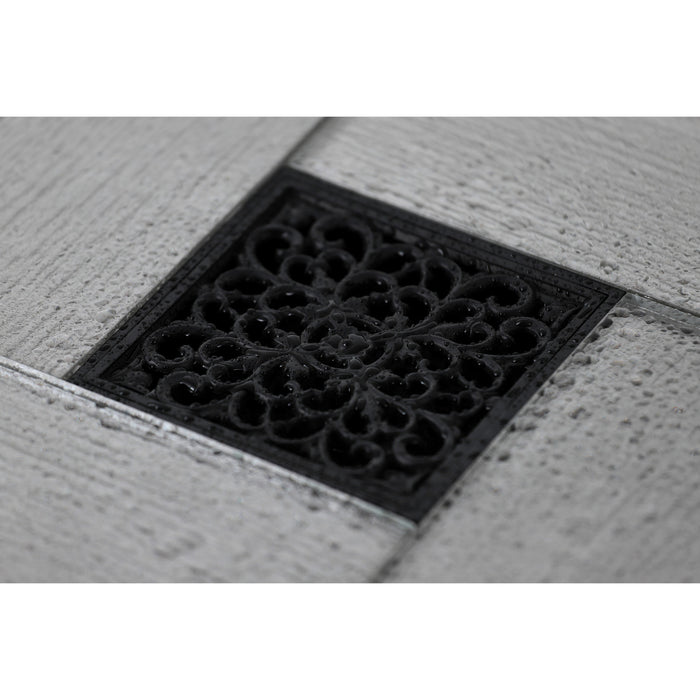 Kingston Watercourse BSF9771MB 4-Inch Brass Square Grid Shower Drain with Hair Strainer, Matte Black