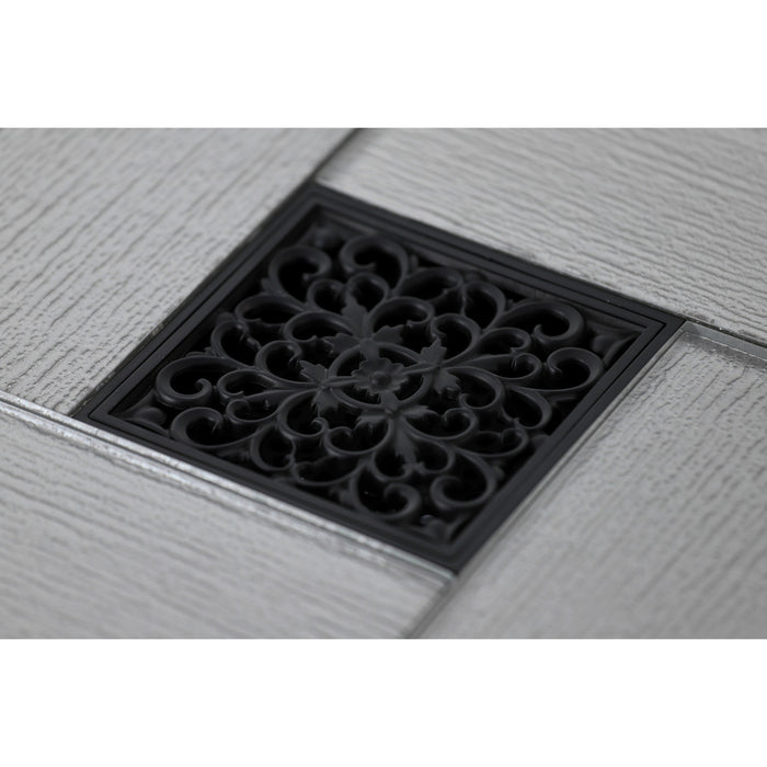Kingston Watercourse BSF9771MB 4-Inch Brass Square Grid Shower Drain with Hair Strainer, Matte Black