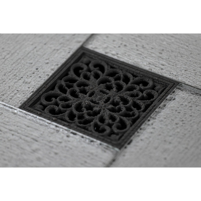 Kingston Watercourse BSF9771ORB Scroll 4-Inch Brass Square Grid Shower Drain with Flange and Hair Trap, Oil Rubbed Bronze