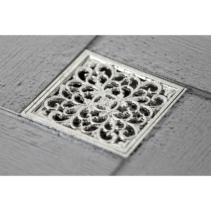 Kingston Watercourse BSF9771PN 4-Inch Brass Square Grid Shower Drain with Hair Strainer, Polished Nickel