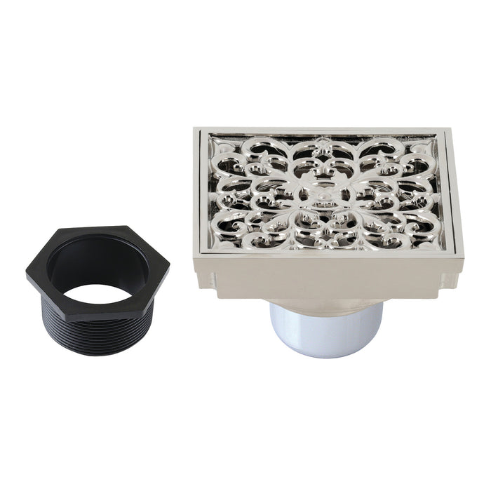 Kingston Watercourse BSF9771PN 4-Inch Brass Square Grid Shower Drain with Hair Strainer, Polished Nickel