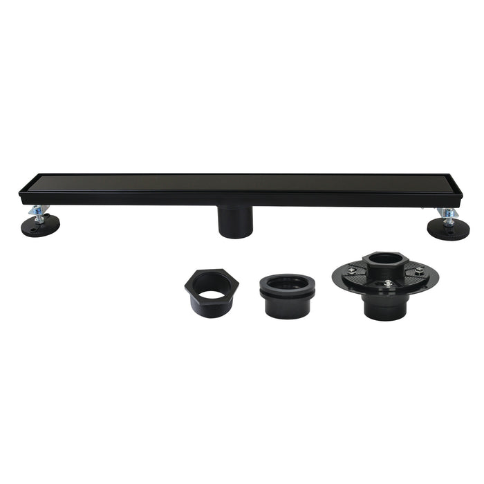 Kingston Watercourse BSFK2420 24-Inch Stainless Steel Linear Shower Drain with Reversible Tile Insert and Flat Grate, Drain with Base Flange and Hair Strainer, Matte Black