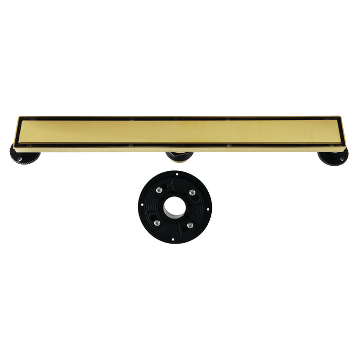 Kingston Watercourse BSFK2422 24-Inch Stainless Steel Linear Shower Drain with Reversible Tile Insert and Flat Grate, Drain with Base Flange and Hair Strainer, Polished Brass