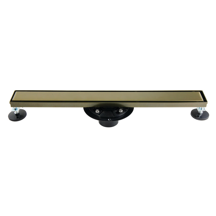 Kingston Watercourse BSFK2423 24-Inch Stainless Steel Linear Shower Drain with Reversible Tile Insert and Flat Grate, Drain with Base Flange and Hair Strainer, Antique Brass
