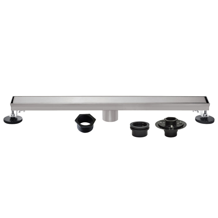 Kingston Watercourse BSFK2828 28-Inch Stainless Steel Linear Shower Drain with Reversible Tile Insert and Flat Grate, Drain with Base Flange and Hair Strainer, Brushed Nickel