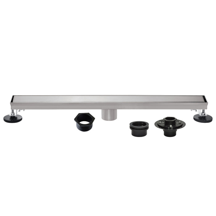 Kingston Watercourse BSFK3228 32-Inch Stainless Steel Linear Shower Drain with Reversible Tile Insert and Flat Grate, Drain with Base Flange and Hair Strainer, Brushed Nickel
