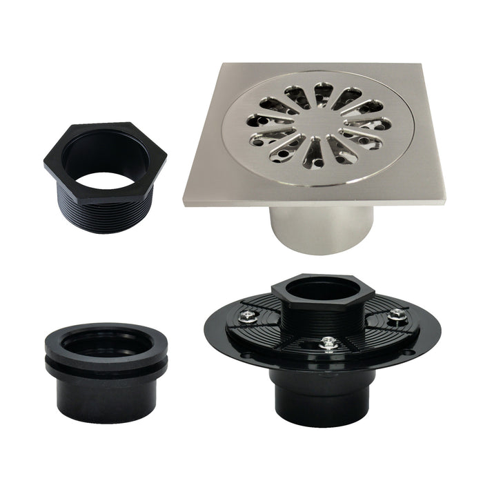 Kingston Watercourse BSFK4161BN 4-Inch Brass Square Grid Shower Drain with Flange, Brushed Nickel