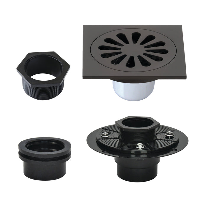 Kingston Watercourse BSFK4161ORB 4-Inch Brass Square Grid Shower Drain with Flange, Oil Rubbed Bronze